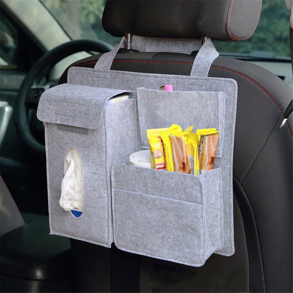 Organizador de asiento trasero de coche, bolsa de almacenamiento multifunción de bolsillo, soporte Universal, Protector de estilismo de coche, accesorios para Interior: light gray