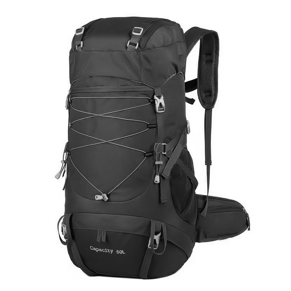 WESTTUNE 50L Wanderrucksack mit Regenschutz, multifunktionale Bergsteigertasche, Outdoor-Rucksack für Reisen, Trekking, Camping: Black