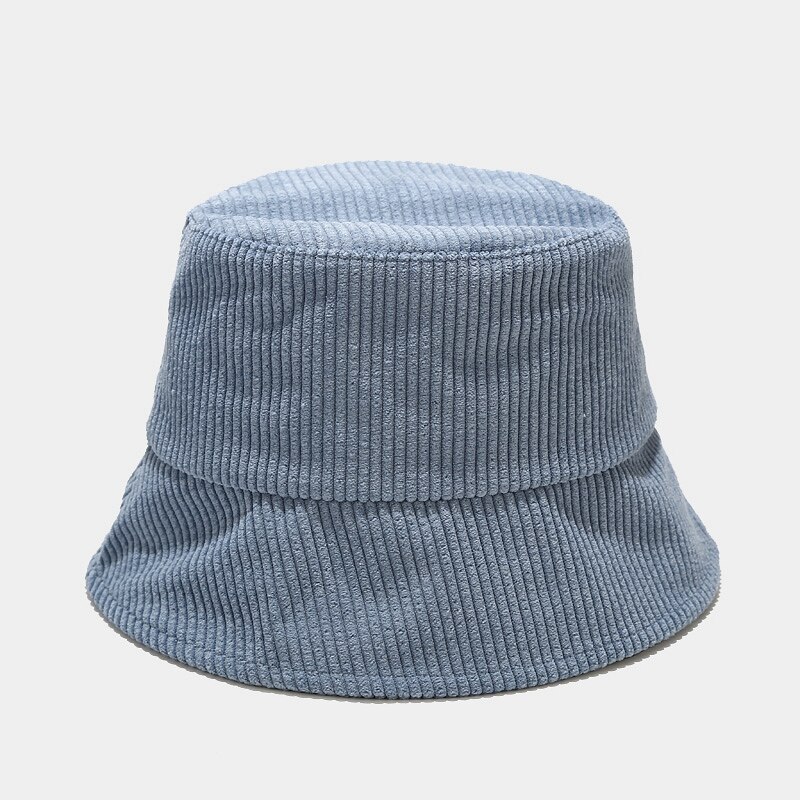 Efterår vinter solid spand hat enkelhed corduroy foldbar fisker hat udendørs solcreme trend bassin hat til elskere: Mørkeblå