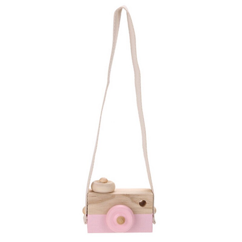 Mini Wooden Toy Camera Baby Kids Neck Hanging Camera Photography Prop Decoration Children Playing House Decor Toy: pink