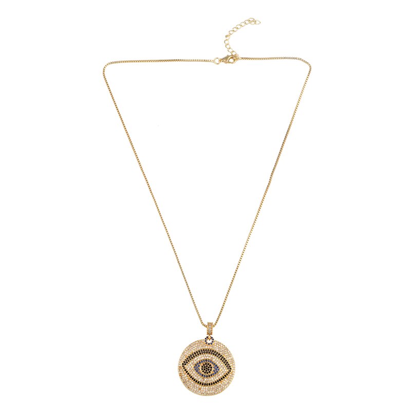 FLOLA-collier avec des yeux grecs remplis d'or, pendentif en mauvais œil pour femmes, CZ arc-en-ciel, bijou turco, nkep47