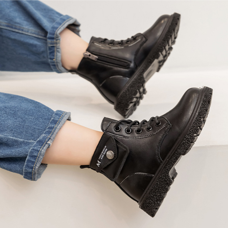 Children Short Boots Spring Pocket Solid Black Boots British Platform Kids Boots for Girls Boy Winter Unisex Winter Boot