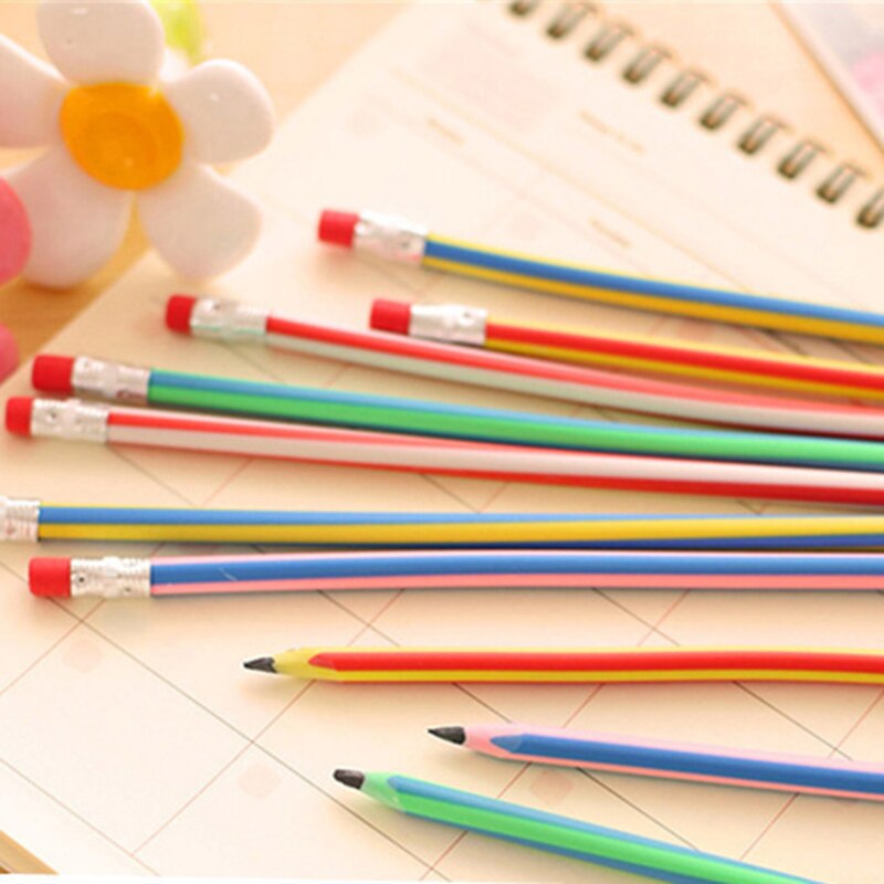 1 pièces coréen papeterie mignon coloré drôle Bendy couleur bonbon doux Flexible Standard crayon avec gomme école bureau