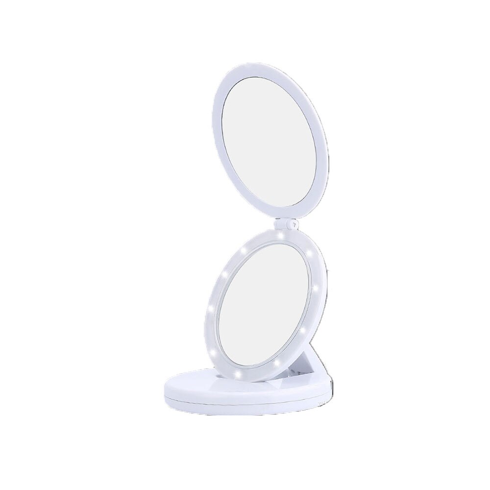LED Lighted Travel Makeup Mirror Double-sided Adjustable Stand Desk Mirror Tri-fold 5X Magnifying Cosmetic Mirror