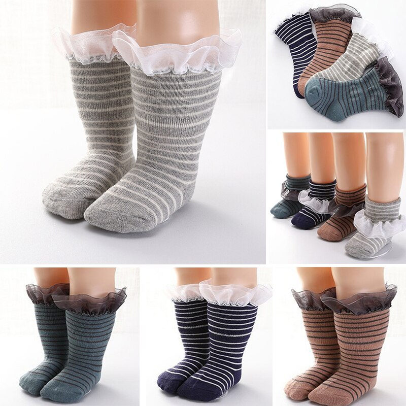 Stripe Soft Cotton Boys Girls Children Socks Cute Lace Style Kids Socks Baby Socks 0 to 3 years