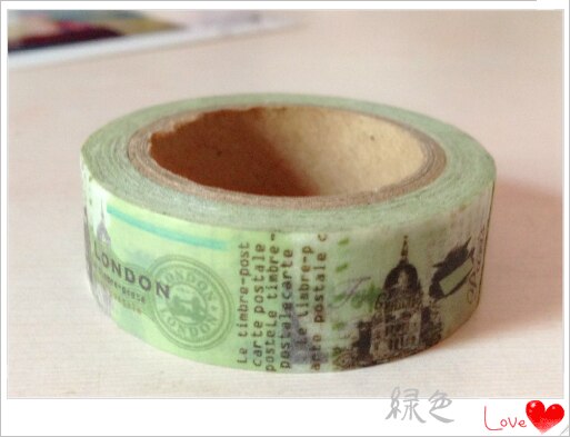 Mooie 15mm * 10 m washi papier tape/Tinge groene Frankrijk amoureuze gevoelens view masking japan washi tape