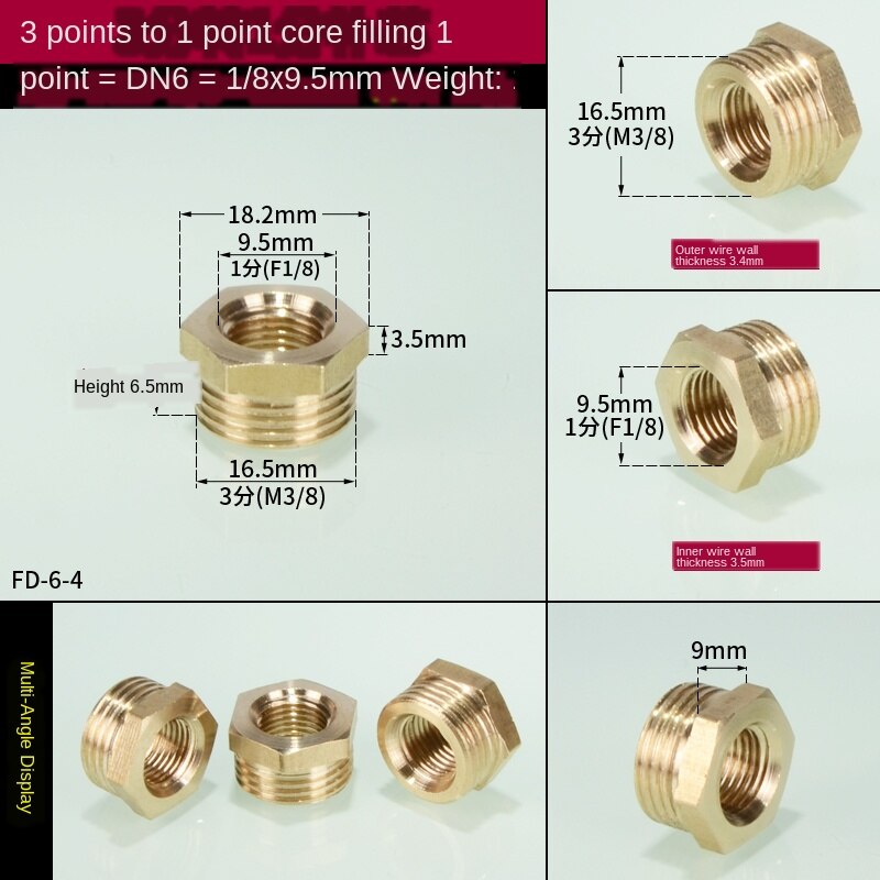 3/4 in to 1/2 in interne en externe draden direct 1 inch  to 3/4 in to 1/8 in to 1/4 in to 3/8 in draden: Fd-6-4