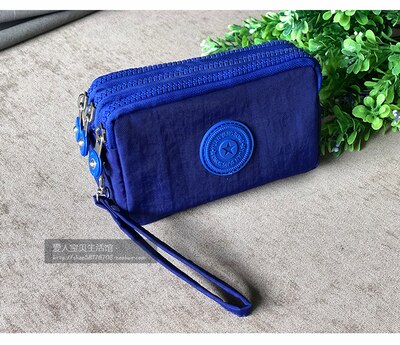 women Korean canvas clutch fabric coin purse female three-layer zipper mobile phone key bag card coin bag medium: 15a