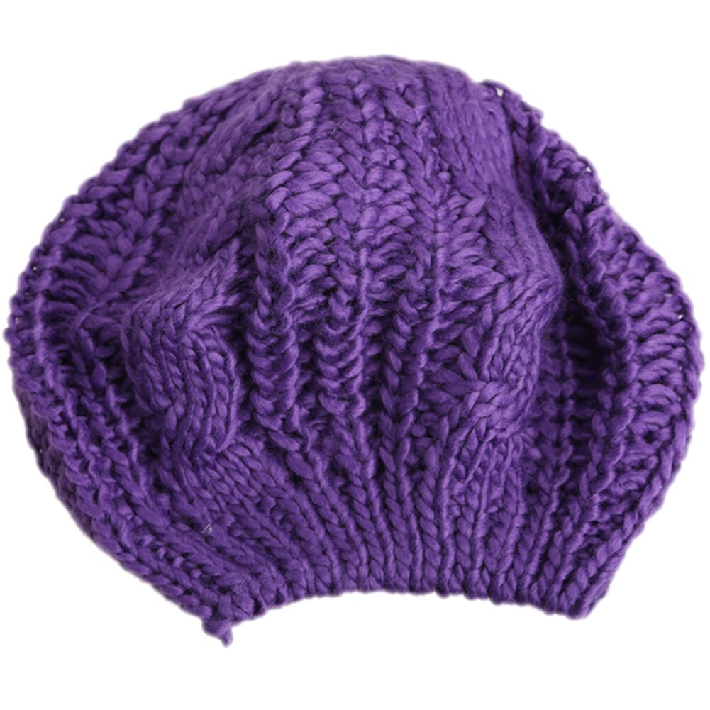 Warm Winter Women Beret Knitted Baggy Beanie Hat Multicolor Ski Cap: Purple