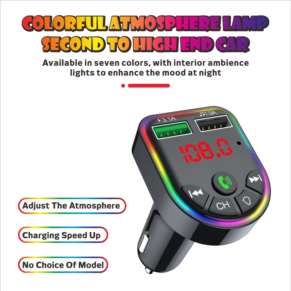 Transmisor FM Bluetooth 5,0 para coche, receptor de Audio manos libres inalámbrico, reproductor MP3 automático, Cargador rápido USB, accesorios para coche
