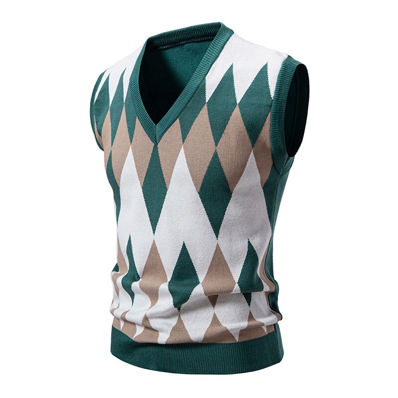 hommes Argyle tricots gilet col en V sans manches décontracté coupe ajustée pull tricoté pull gilets légers: XXL / Bourgogne
