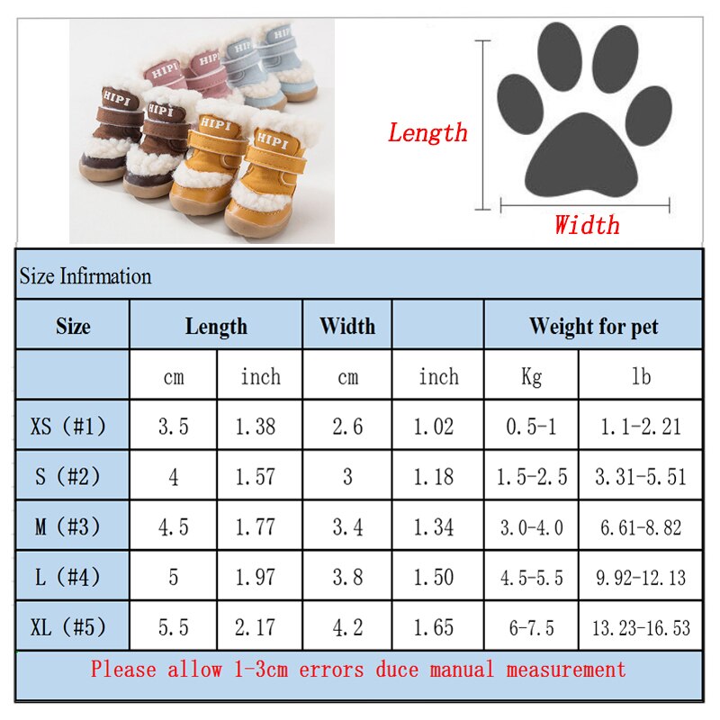 4Pcs/set Winter Pet Dog Shoes Warm Snow Boots Non-slip Puppy Cat Booties For Small Medium Dogs ChiHuaHua Pug Shih Tzu Footwear
