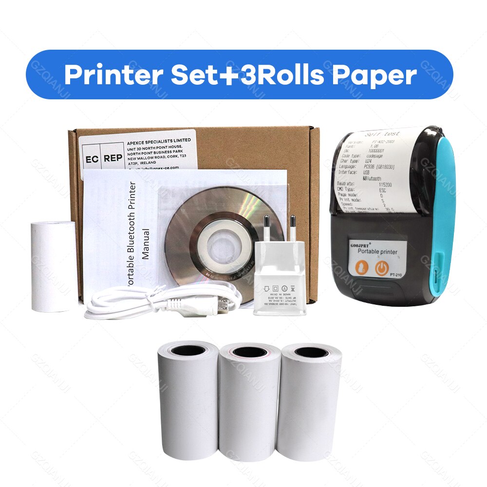 SII e boleta 58mm Mini Bluetooth Printer Thermal Portable Receipt Ticket Bill Machine Printer for Mobile Android Phones: Blue Add 3Rolls / EU plug 