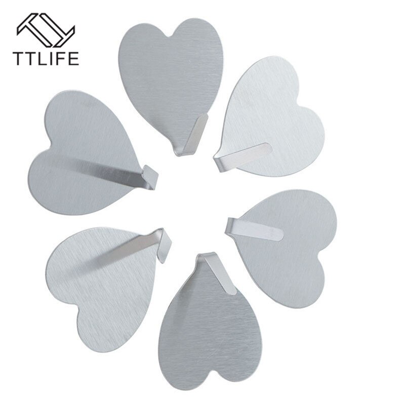 Ttlife 10 stuks hartvormige roestvrijstalen klevende haken, spijkervrije naadloze deurhaak, schattige badkamerdecoratie-accessoires