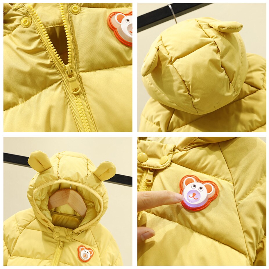 Baby Girls Jacket Winter Jacket With Cute Ear Hooded Girls Coat Kids Warm Solid Color Outerwear Cotton For Boy Jacket Coat