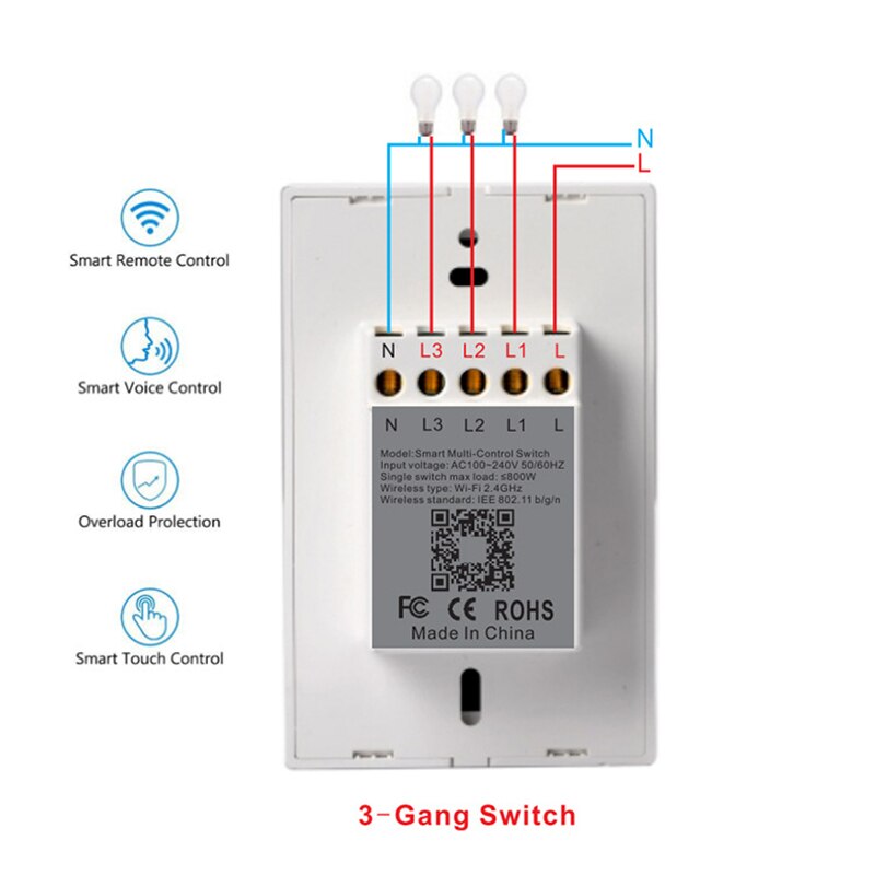 Dual control WIFI smart switch corridor stairs 2way wall sticker installation APP wireless remote control 1/2/3gang light switch