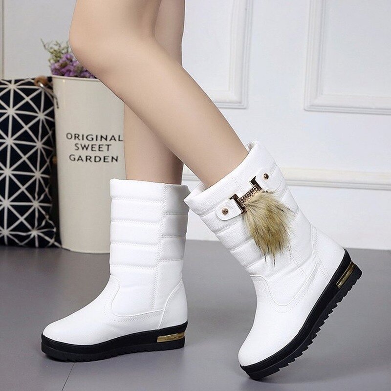 Neue Frauen Schnee Stiefel Damen Erhöhte Fersen Winter Stiefel Frauen Stiefel Weiße Warme Pelz Plattform Schuhe Frau