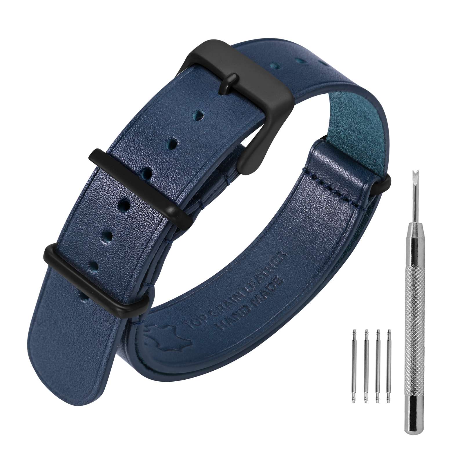 Pulseira de relógio de couro ANNEFIT 18mm 20mm 22mm, pulseiras de relógio militar de uma peça de pele de bezerro genuína para homens e mulheres preto marrom azul: Preto cinza / 20mm