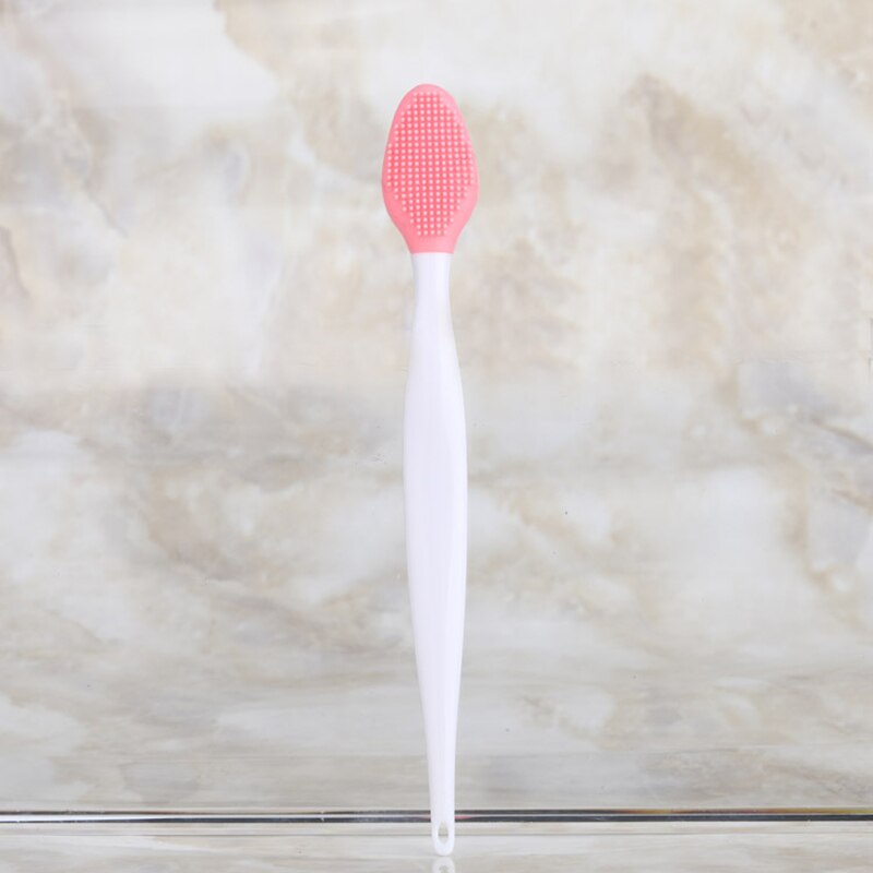 2 stk leppe- og neseskrubbebørste silikon eksfolierende leppebørste dobbeltsidig myk leppe nese peeling skrubbeverktøy: Rosa