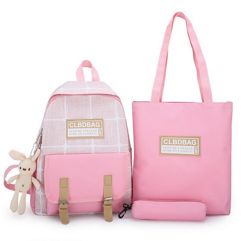 3 pièces/ensemble fille collège sac d'école décontracté nouvelles femmes sac à dos rayé livre Packbags pour adolescent voyage épaule sac à dos: Pink