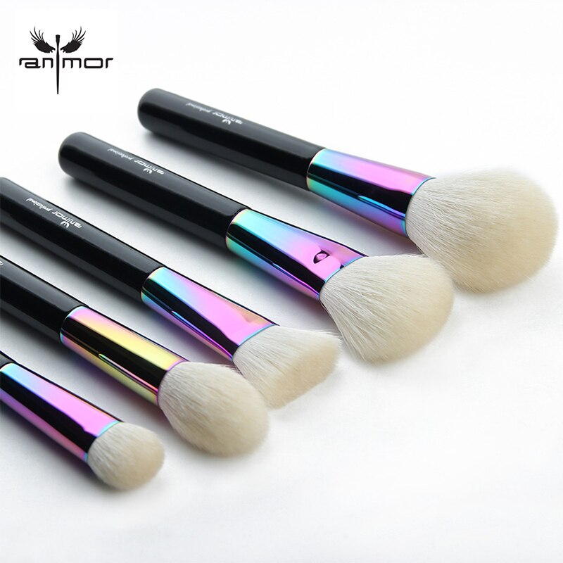 Anmor geitenhaar make-up kwastenset van 5 stuks voor poeder, foundation, highlighter, contour make-up kwast, pinceaux maquillage