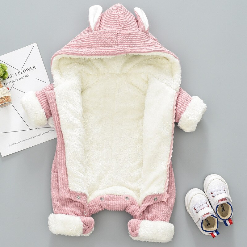 Rabbit Ears Newborn Winter Bodysuit Sweat Toddler Overalls Kids Thicken Warm Jumpsuit Coat Baby Boy Girl Romper Infant Snow Wear