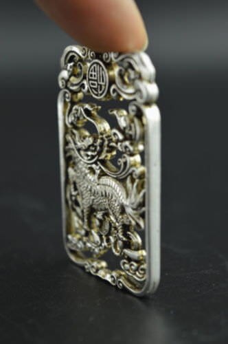 Chinese Versierd Wonderful Miao Silver Carving Levensechte Kylin Zeldzame Lucky Hanger