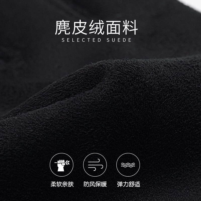 Guantes para conducir de gamuza para hombre, invierno, mantener el calor, además de terciopelo, pantalla gruesa, guantes de invierno a prueba de viento, cuenco de punto, boca, dedo completo