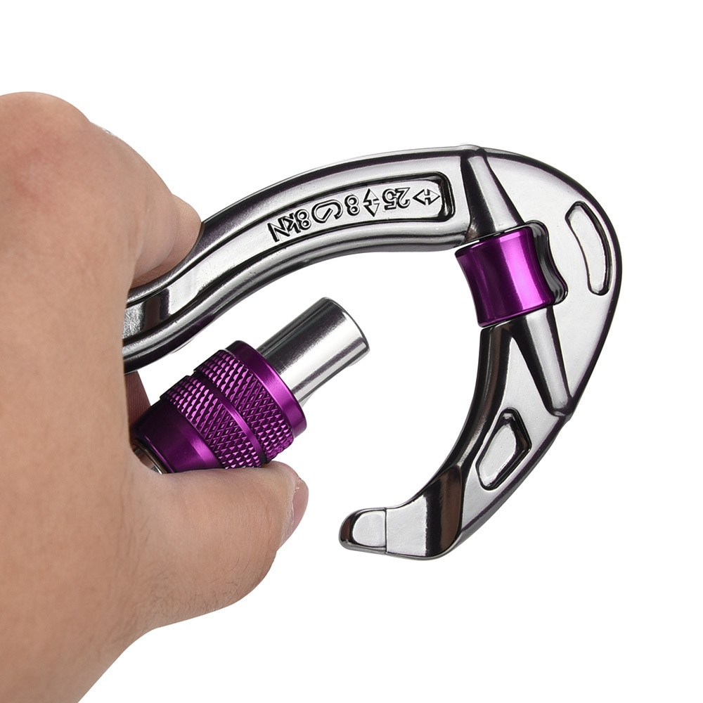 D-shape Climbing Carabiner Screw Lock Protection Rock Climbing Rappelling Mountaineering Climbing Accessories Outdoor Gadgets@40