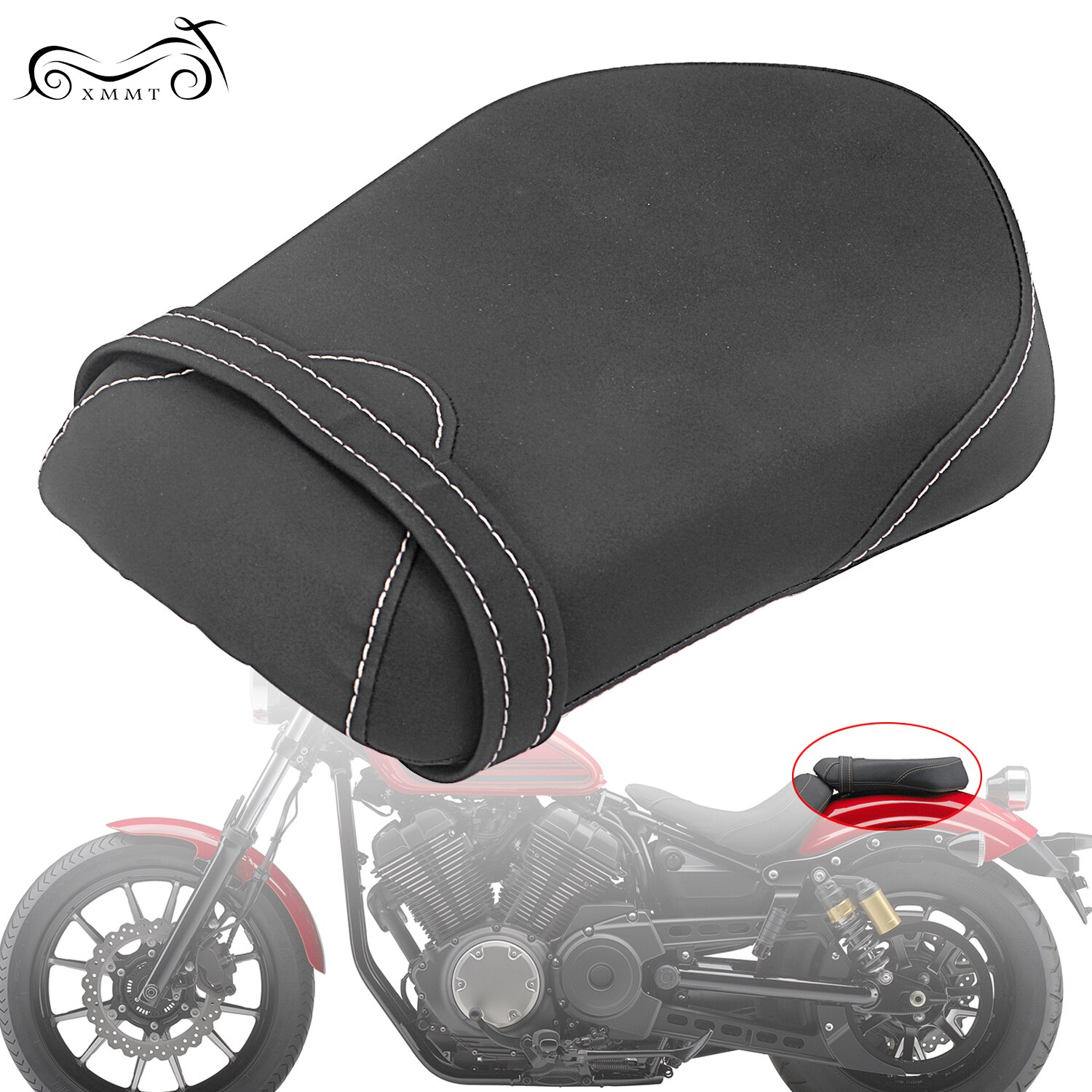 Motorcycle Black Passenger Pillion Rear Back Seat Cushion Synthetic Leather For Yamaha Star Bolt XV950 Bolt XVS950 15