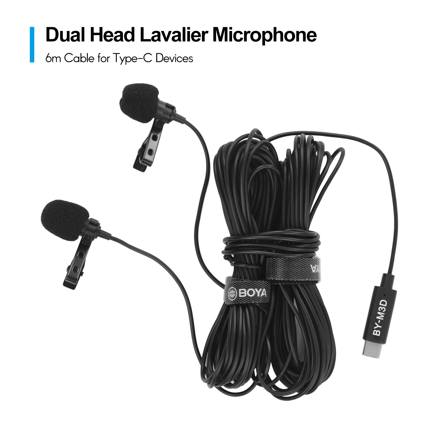 BOYA mic Omnidirectional Dual Head Lavalier Lapel Microphone Mic with 6 Meters Cable Compatible with Type-C Interface