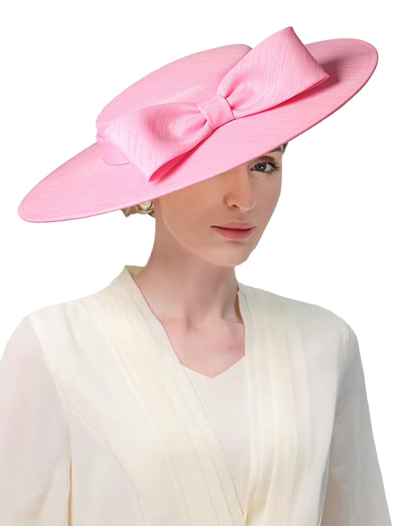 Tocados de ala ancha para iglesia, sombreros para mujer, lazo grande, gorra Formal de Kentucky, sombrero de fieltro plano para de té nupcial y boda