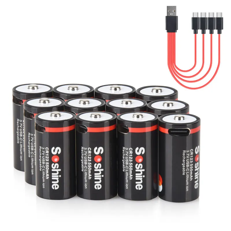 Soshine CR123 USB Lithium Batteries 550mah 3.7V 16340 16350 Rechargeable Battery RCR123 CR123A 550mah Battery with USB Cable: WHITE