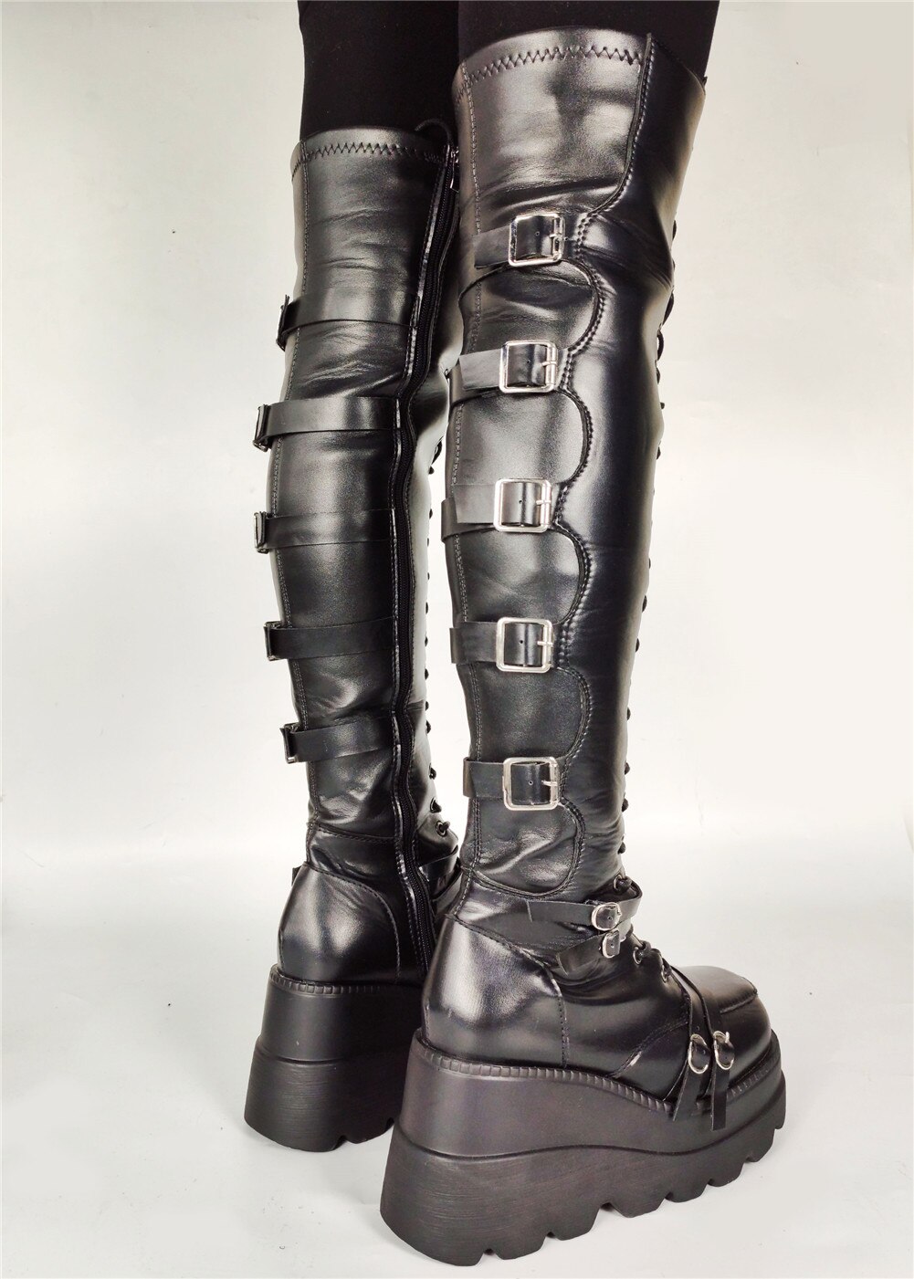 Luxus Neue Damen Hohe Plattform gotisch Über sterben Knie Stiefel Punk Party Oberschenkel Hohe Stiefel Frauen Keile hoch Fersen schuhe Frau