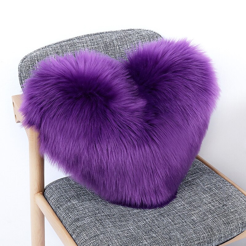 Simanfei Pelz Kissen Einsatz Weiche Plüsch Samt Liebe Herz Kissen Dekorative Weiß Nackenrolle Büro Stuhl Bett Kissen Zurück Kissen: Violett / 40x50cm mit Ader