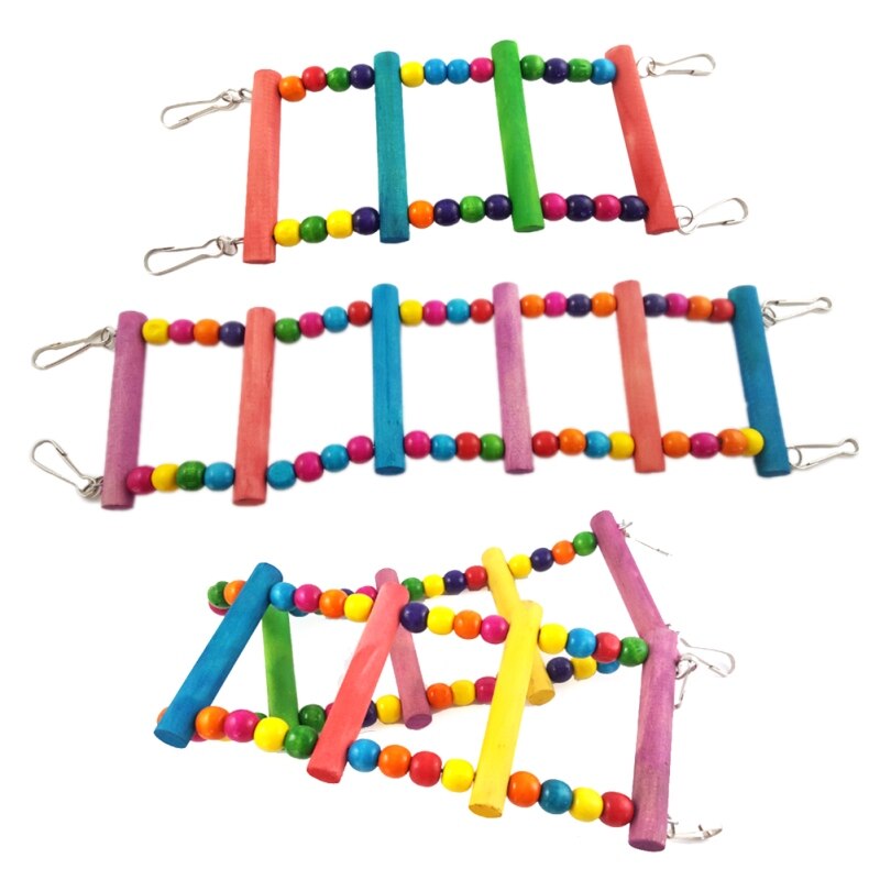 Échelle à billes en bois coloré 29/40/52 cm, jouets d&#39;oiseaux de compagnie, Cage à perroquets, aras, balançoire, morsures de perroquets