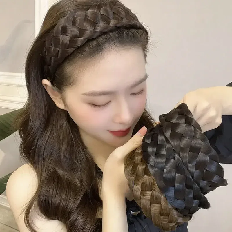 Diademas de peluca torcida para mujer, trenzas anchas de espina de pescado, diademas hechas a mano, aro para la cabeza, accesorios para el cabello,