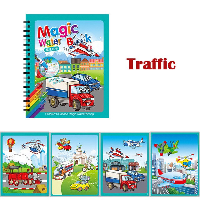 1Set Magic Water Drawing Book Painting coloring Book Montessori Doodle With Water Pen scratch art Crafts Board For Kids Toys: P