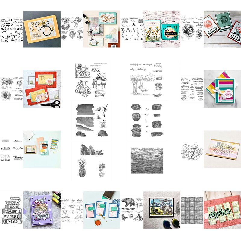 Clear Stamps Happy Birthday Thank You Wishes Artistic Words Flowers Wave Doodle Background Stamps Girl Relaxing Scene