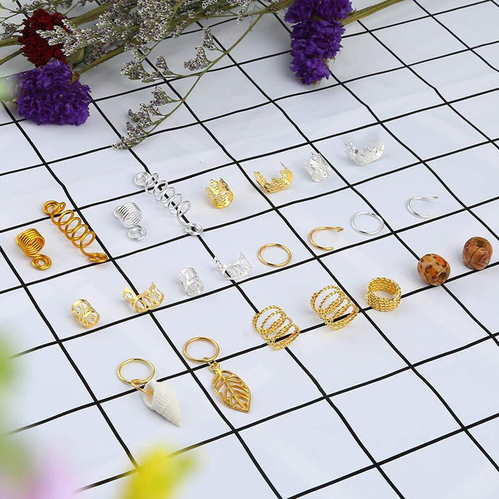 240pcs/box Styling Adjustable Metal Cuffs Clip Extension Mixed Colors Beads Dreadlocks Hair Rings Women Accessories Tubes Braid