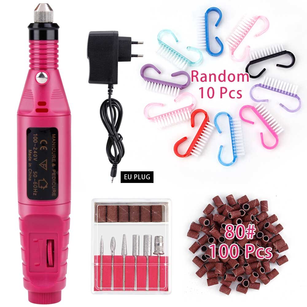 Strong Gel Remover Manicure Machine Set Nail Cleaning Brush Lathe Manicure And Pedicure Electric Nail Drill Pen: RRed Set 1