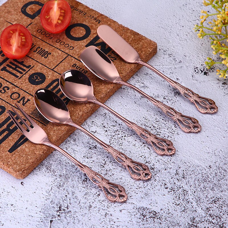 Vacclo 1pc Stirring Coffee Spoon 304 Stainless Steel Cutlery Round Square Shaped Vintage Dessert Spoon Fork Kitchen Accessories