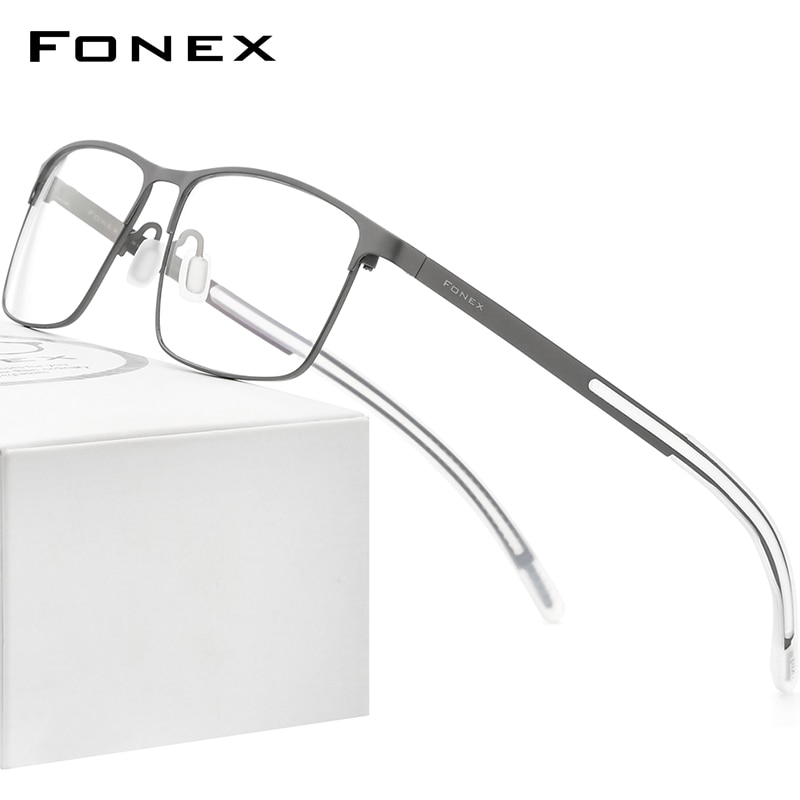 FONEX – Monture de lunettes en titane pour homme, carrée, convient à la prescription optique, myopie, avec du silicone antidérapant, , référence 8521: GRAY