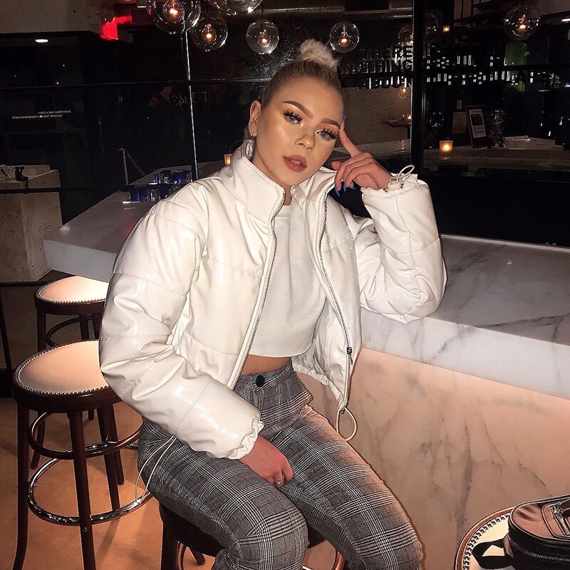 Waatfaak White Cotton Padded Winter Coat Women Casual Crop Bomber Jacket Black Autumn Warm Winter Jacket Women Parka Jacket