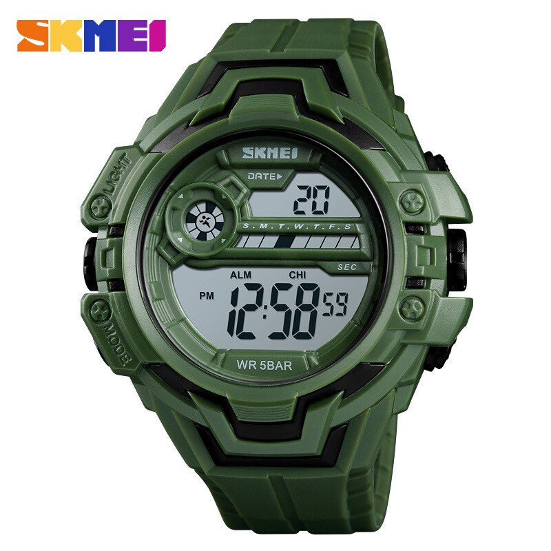 SKMEI1383 Mannen Elektronische Sport Horloge Japan Beweging Multifunctionele Outdoor Sport Lijm Horloge: green