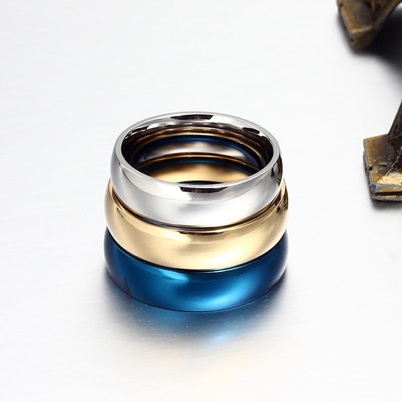 10pcs Smooth Ring Stainless Steel Blue Gold Provide Mix Size