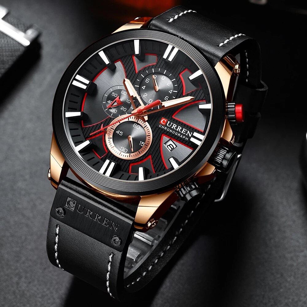 Curren horloge chronograaf sport herenhorloges quartz horloge leren heren polshorloge relogio masculino gif