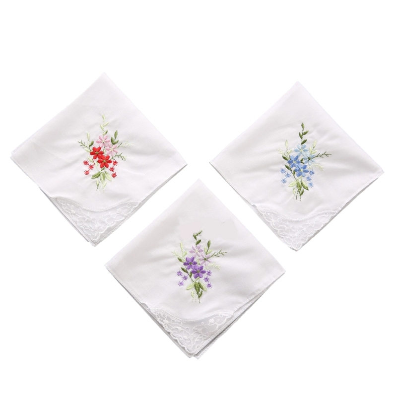 Cotton Ladies Handkerchiefs Vintage Floral Lace Edging Wedding Party Hanky: WHITE