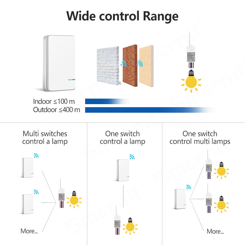 Trådløs lyskontakt vandtæt fjernbetjeningskontakter ingen ledning nødvendig væg trykknap belysning lamper blæsere til / fra-kontakt