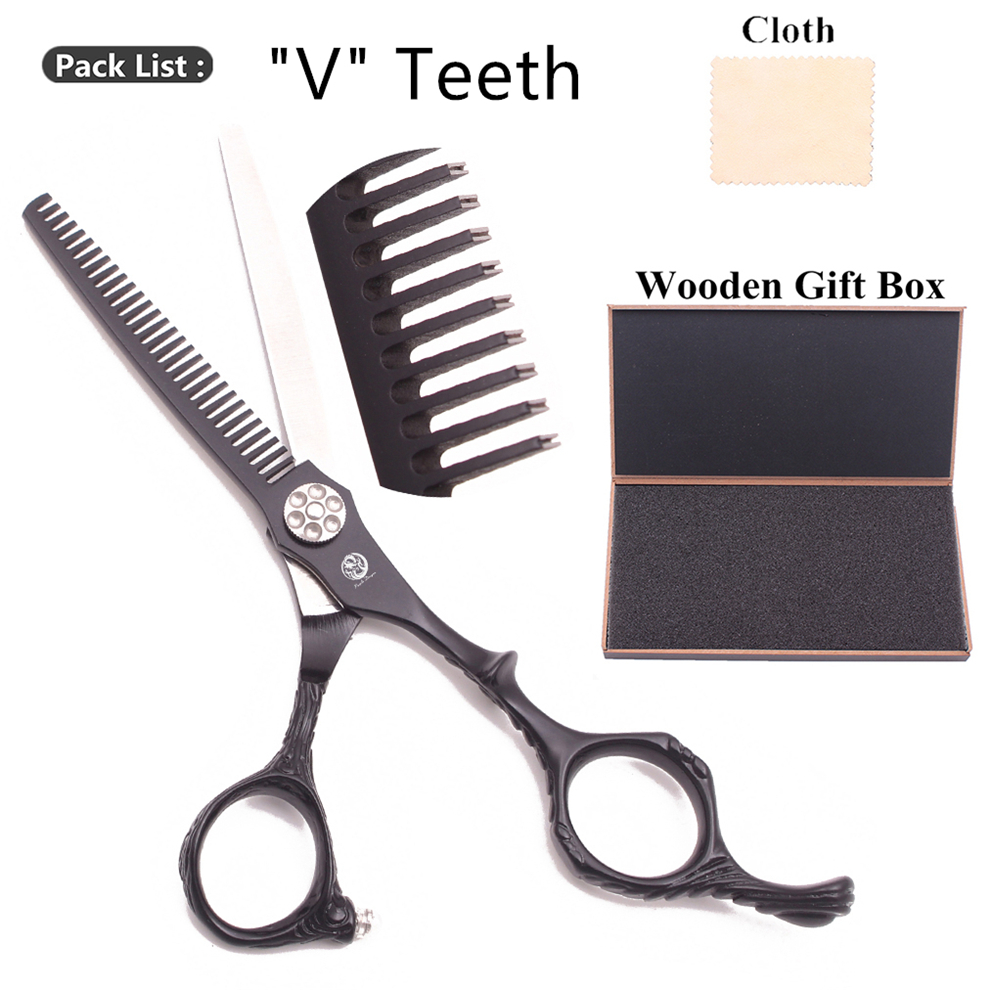 Purple Dragon 6.0" Japan 440C Barber Scissors Black Hair Cutting Scissors Thinning Shears Salon Haicut Salon Z9027: Thinning-V 6H